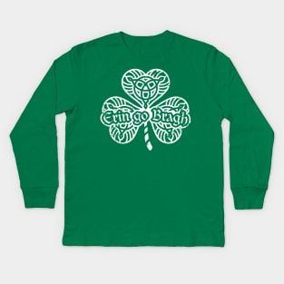 Erin go Bragh! Shamrock (white print) Kids Long Sleeve T-Shirt